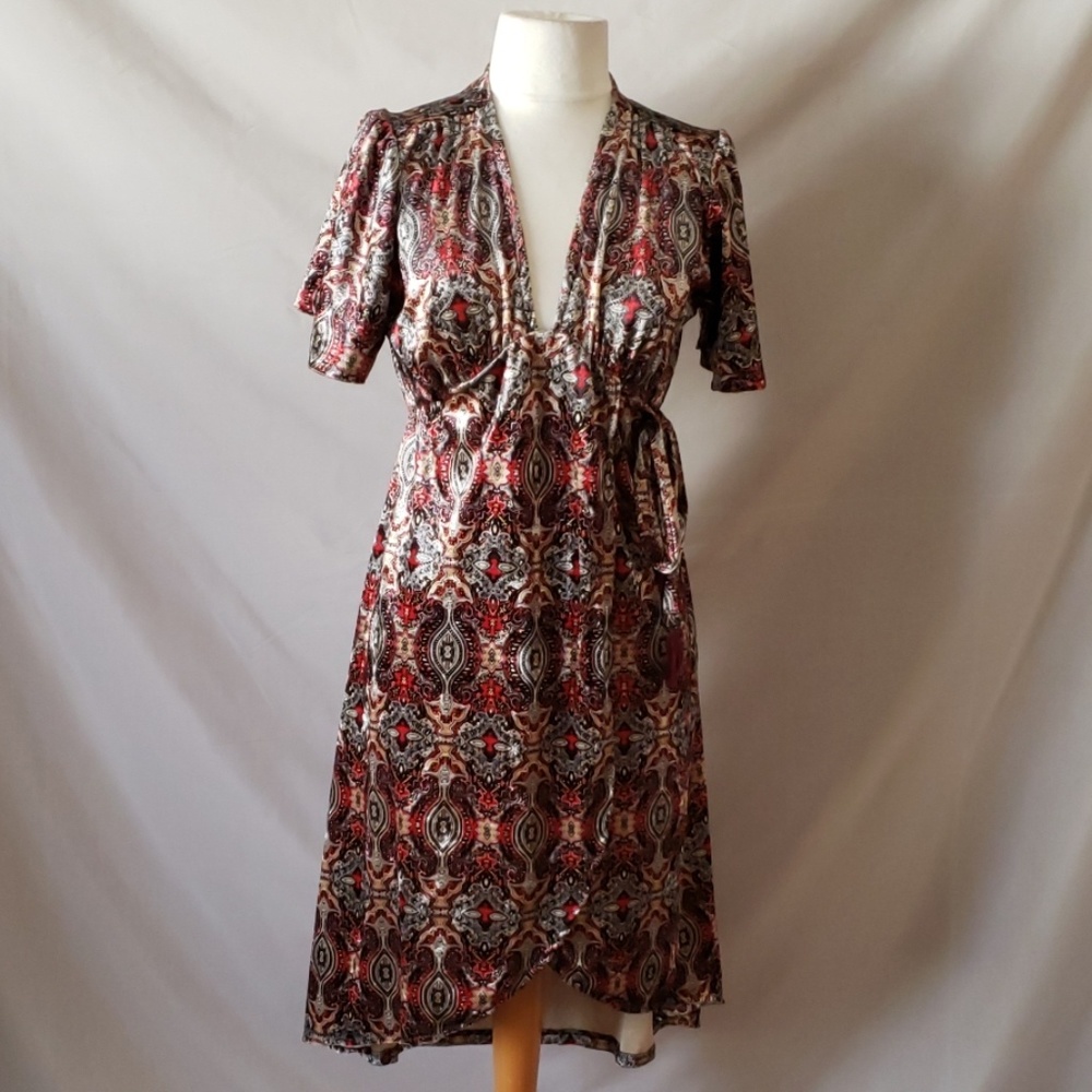 New Angie Velvet Print Faux Wrap Hi-low Dress